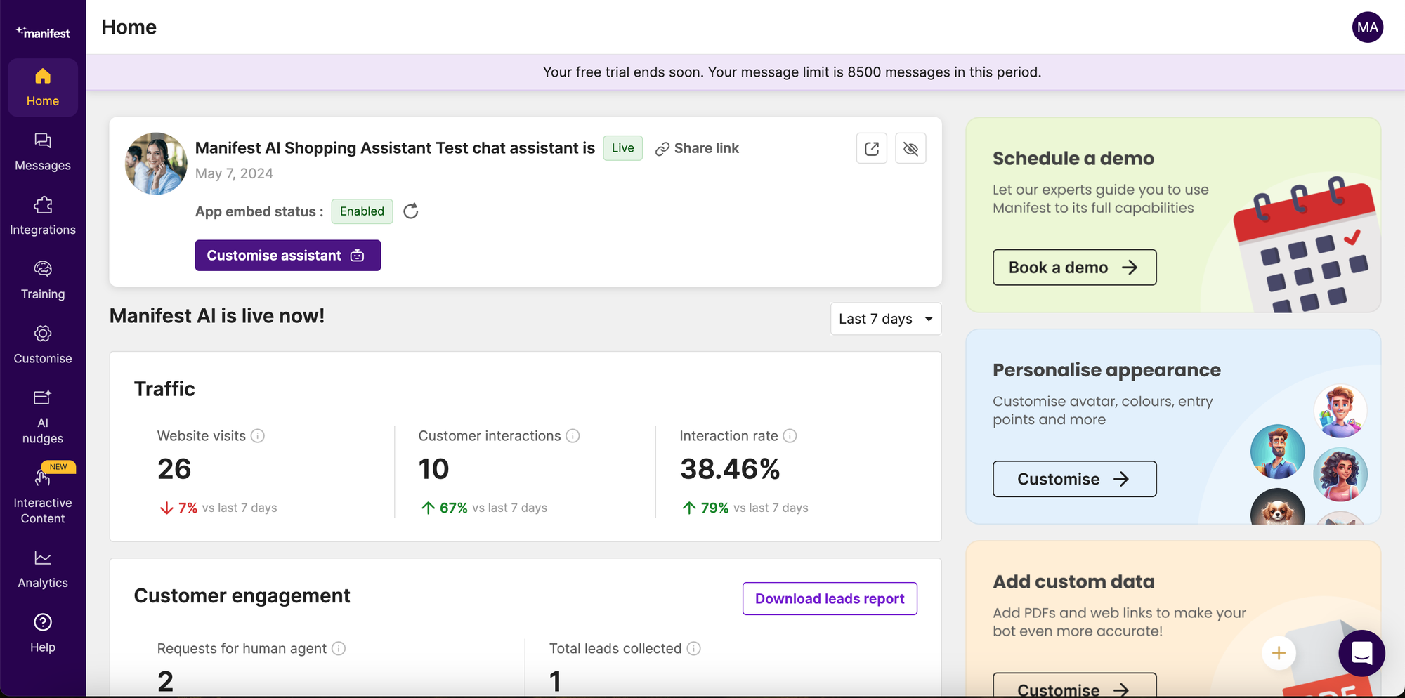 manifest ai dashboard