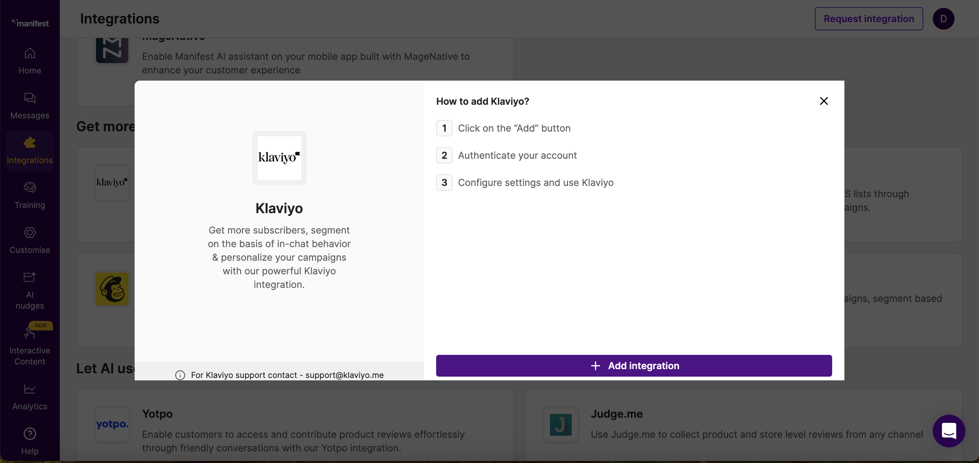 Manifest AI and Klaviyo Integration