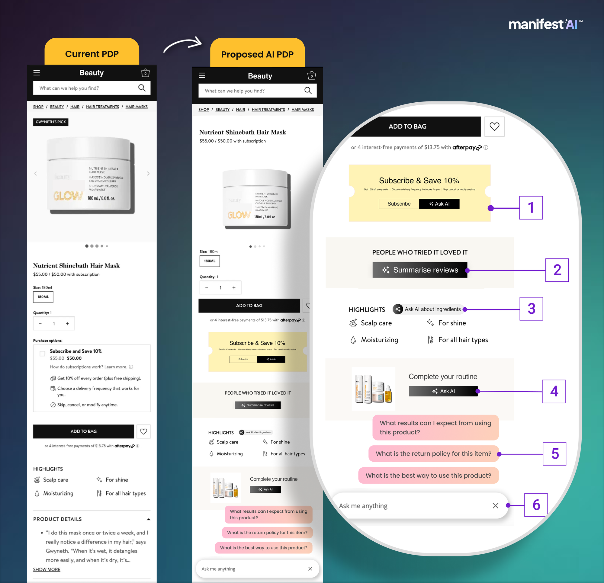 add ai on your pruduct pages with manifest ai