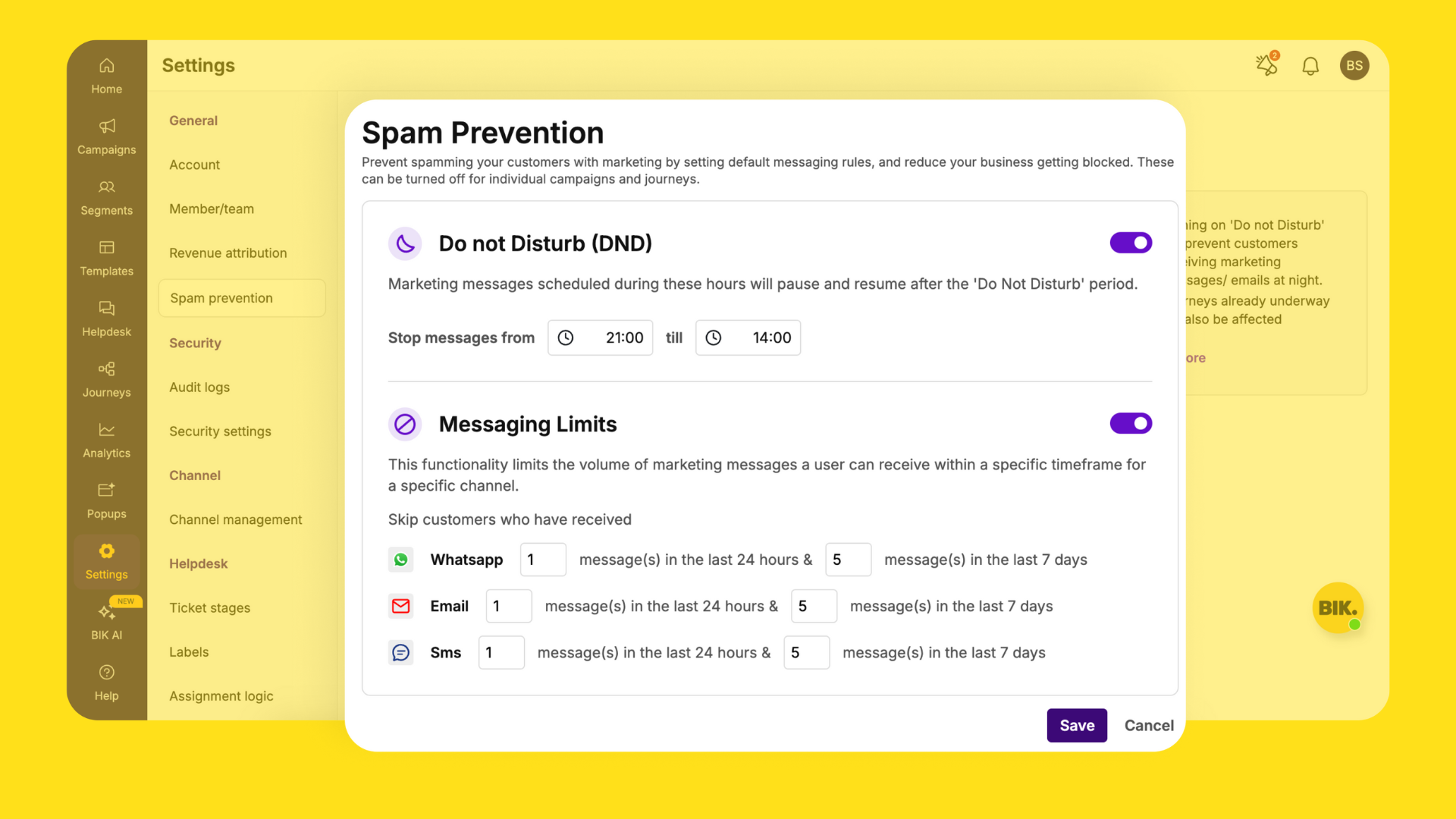 reduce whatsapp spam messages using spam prevention-bik.ai