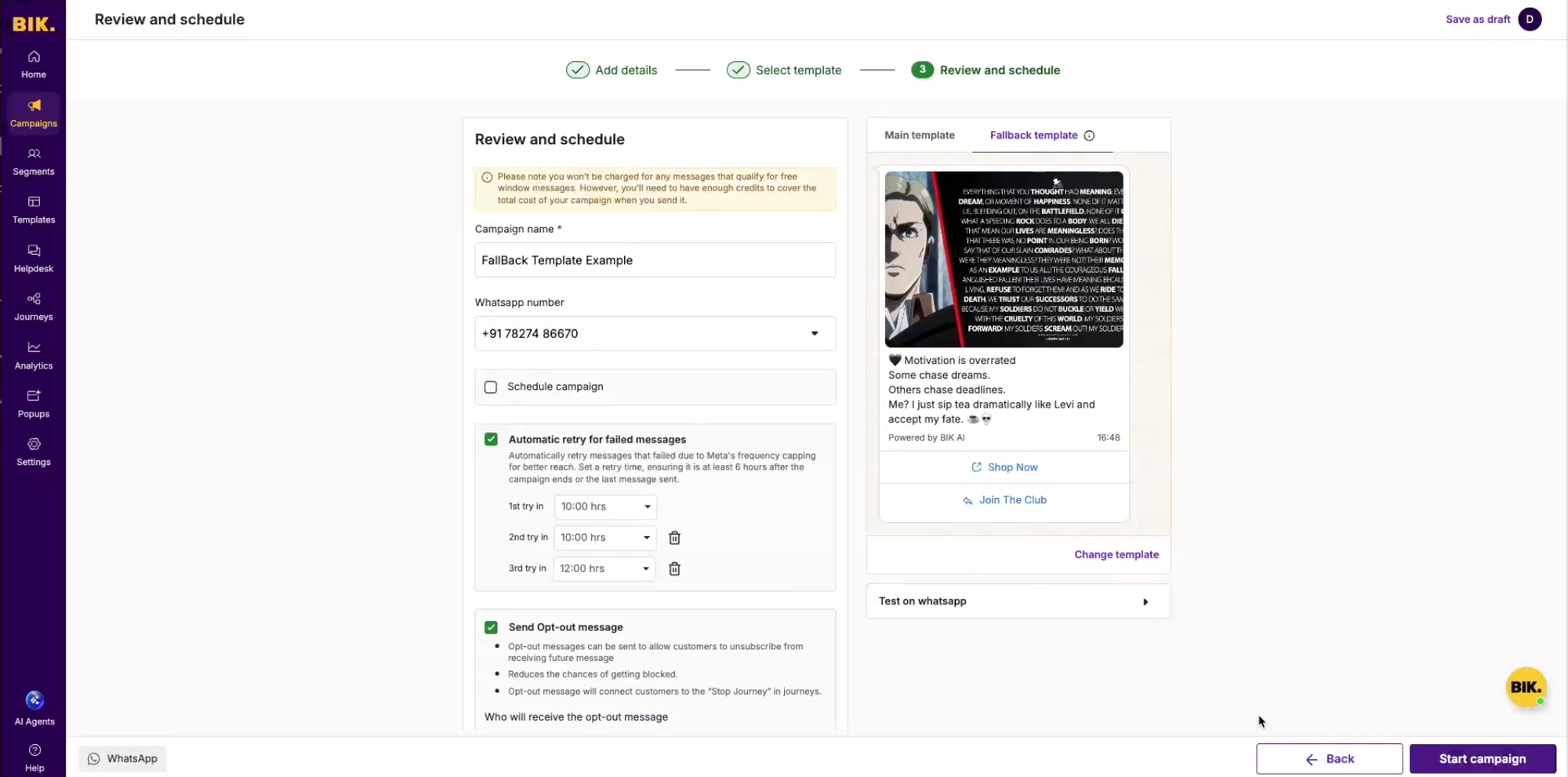 Fallback Templates for Campaigns